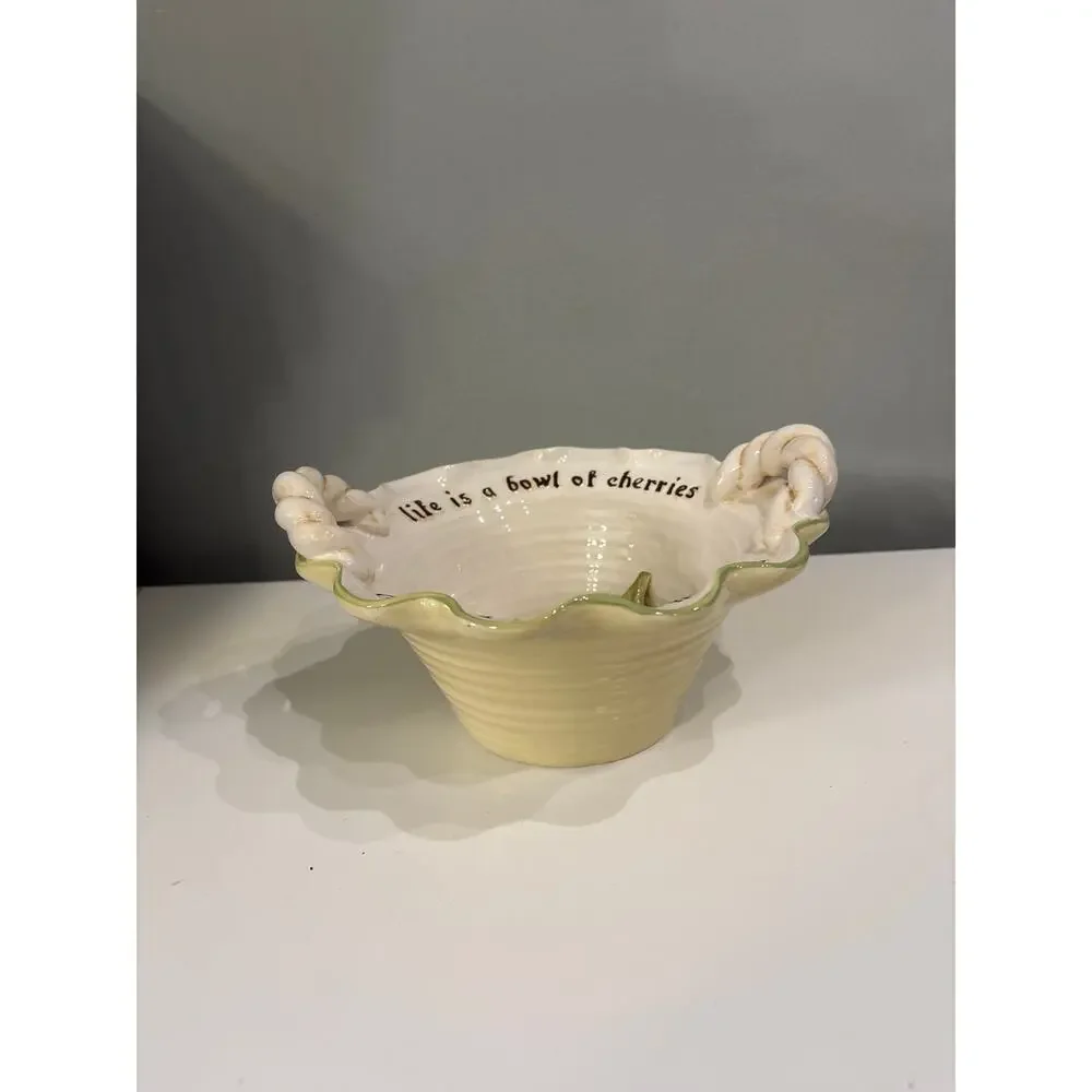 Grasslands Road Art Pottery Life is a Bowl of Cherries Ceramic Bowl Basket